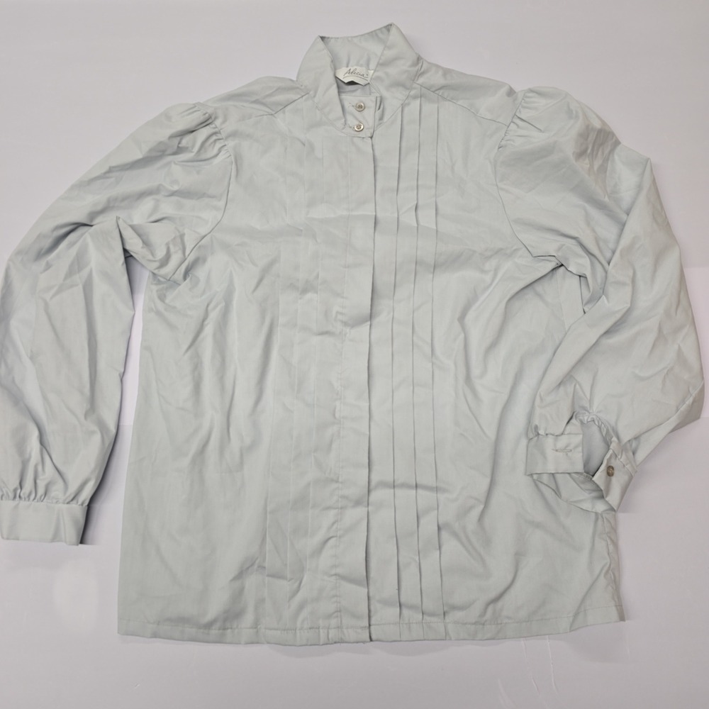 Vintage Alicia Light Blue Long Sleeve Button Front Blouse Top Made in‎ USA